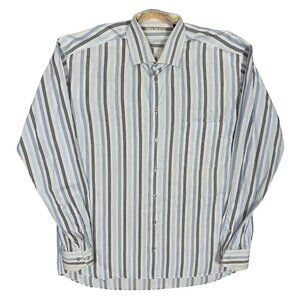 Tyler Shorten Bespoke Dress Shirt Striped Multicolor Floral Cuffs Large